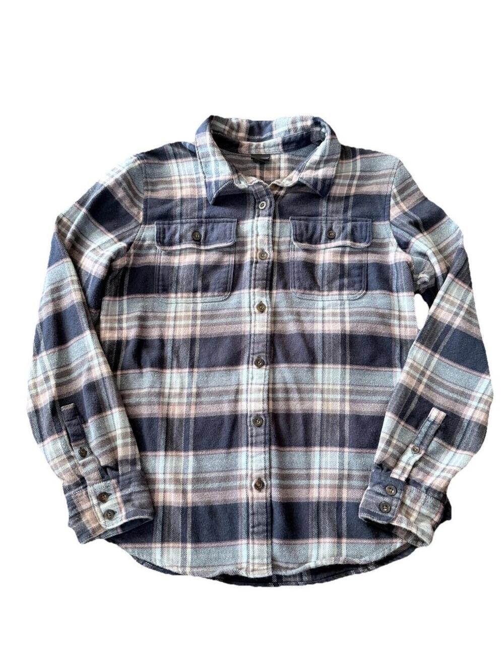 Patagonia Fjord Flannel Shirt Mens M‎ Blue Plaid Organic Cotton Thick Heavy EUC